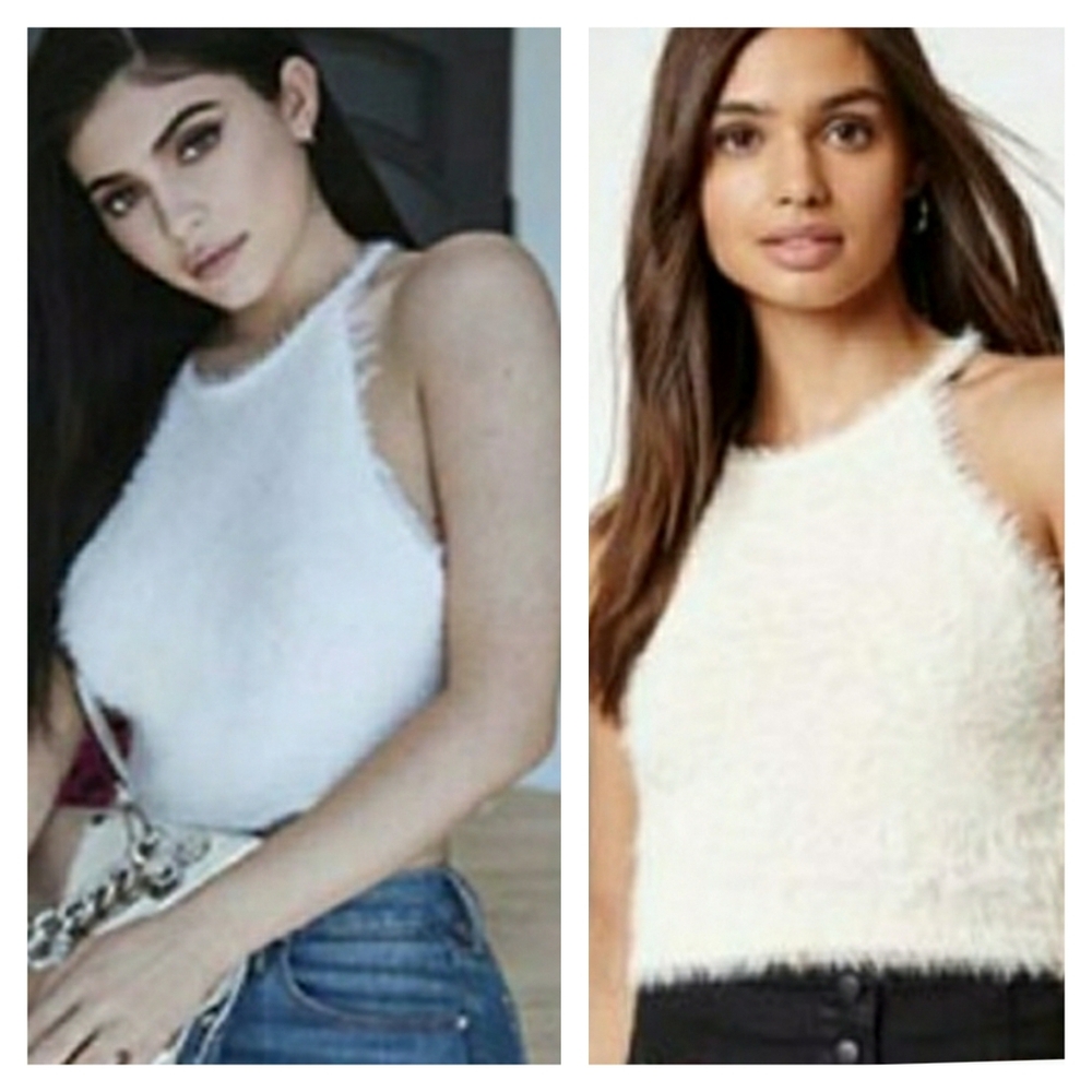 KENDALL & KYLIE Cream Fuzzy Soft Stretchy Sleeveless Pacsun Tank Top Large NWT